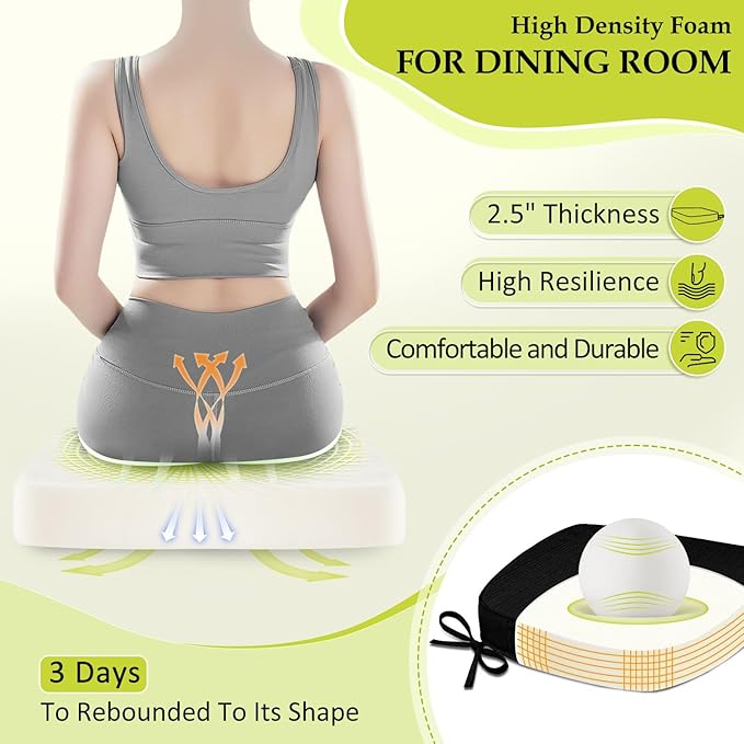 Chair Cushions for Dining Chairs, Indoor Chair Cushions with Ties，Waterproof Chair Pads Set of 4, Black, 17x16x2.5 Inch-VerdiqueGarden