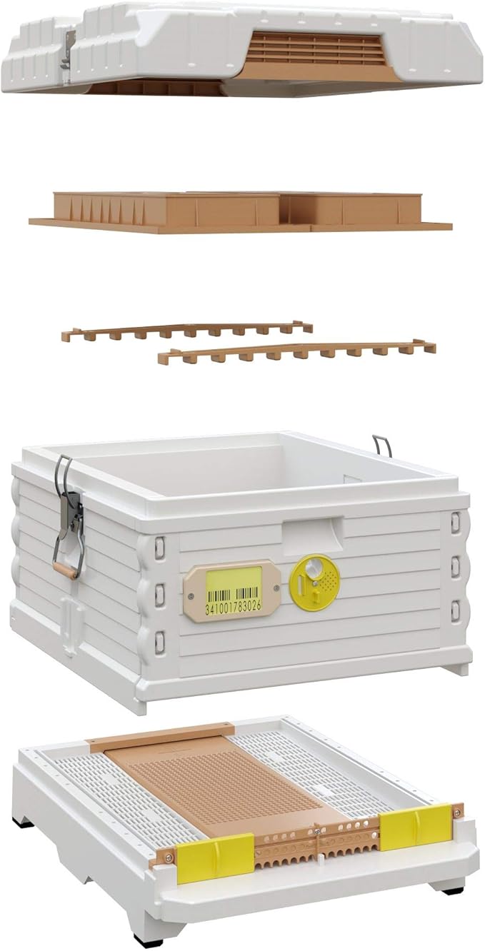 Ergo Insulated 10 Frame Bee Hive Set [NO Frames Included] (Single Hive, White Body Yellow Entrance)-VerdiqueGarden