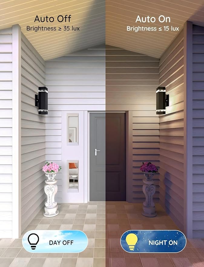 Motion Sensor Outdoor Wall Lights, Dusk to Dawn Exterior Light Fixtures with 3 Lighting Modes,Up and Down Porch Lights 5000K Daylight, Waterproof Modern Wall Sconce for House, Patio, Garage-VerdiqueGarden