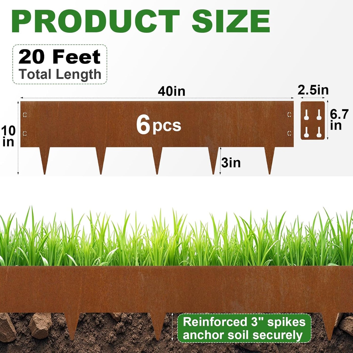 Co-rten Steel Landscape Edging 10" H x 40" L, 6 Pack Heavy Duty Metal Garden Edging, 20Ft Pre-Rustyed Steel Edging, Bendable Metal Edging for Landscaping, Yard, Tree, Flower Bed-VerdiqueGarden