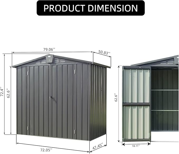 Domi Outdoor Storage Shed 6.5’ x 4.2’, Metal Garden Shed with Galvanized Steel Frame for Bike, Tools, Lawn Mowers, Outdoor Storage Cabinet with Lockable Door for Garden Lawn Patio (Dark Grey)-VerdiqueGarden