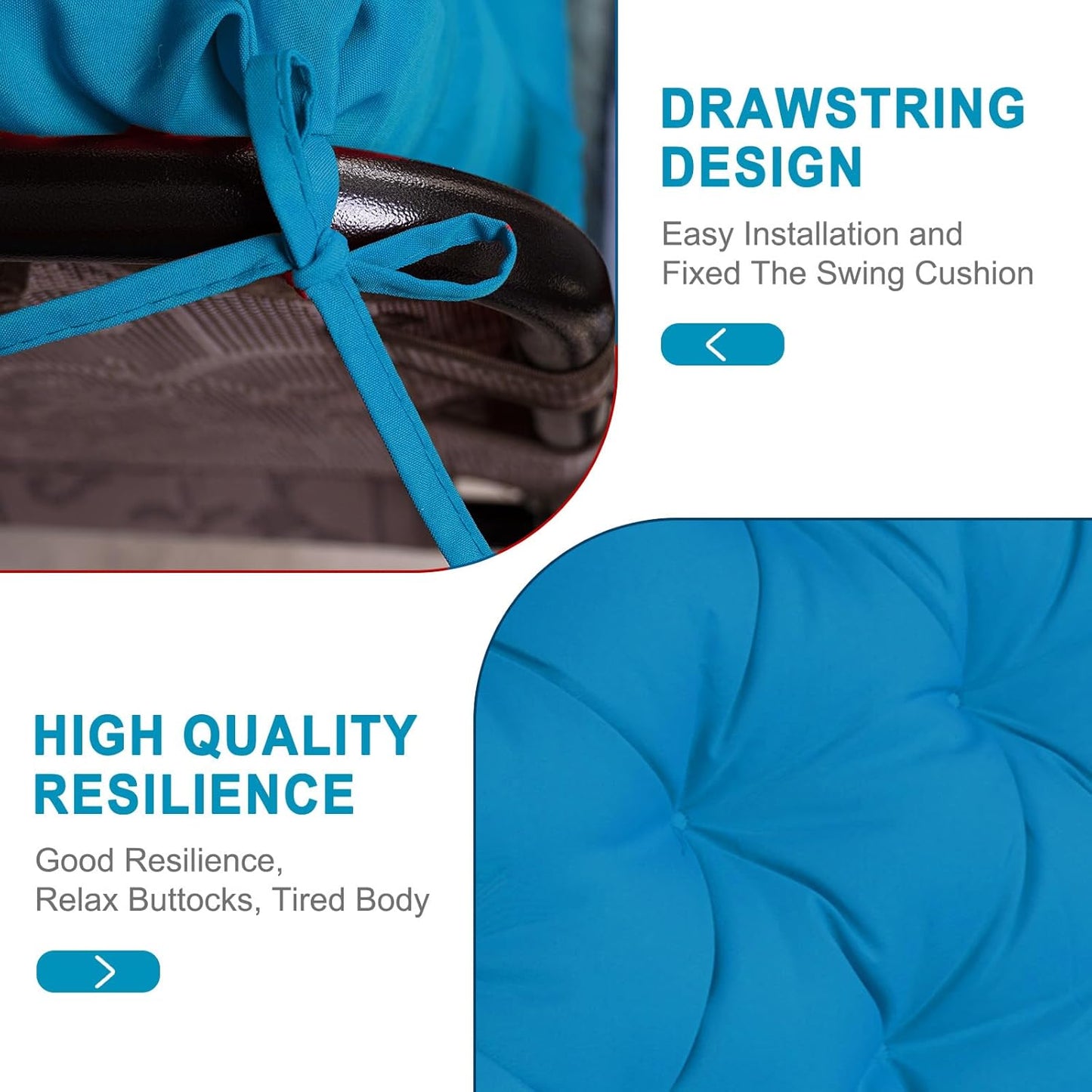 Porch Swing Cushions,Outdoor Cushions 3 Seater Replacement with Backrest, Waterproof Thickened Bench Cushion with Ties for Porch, Patio,Outdoor, Backyard and Garden (Sky Blue 60 * 40 in)-VerdiqueGarden