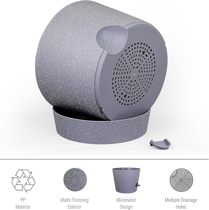 12 inch Large Self Watering Pots for Indoor Outdoor Plants, Plant Pots with Mesh Drainage Holes for Garden House Plants, Plastic Planters with Reservoir for Flower, Speckled Grey-VerdiqueGarden