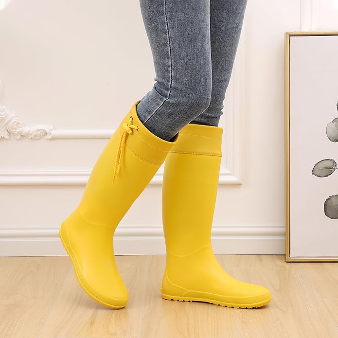 Asgard Packable Tall Rain Boots for Women Waterproof Rubber Garden Boots Ultra Lightweight Flat Mud Boots- NOT FOR WIDE CALF-VerdiqueGarden