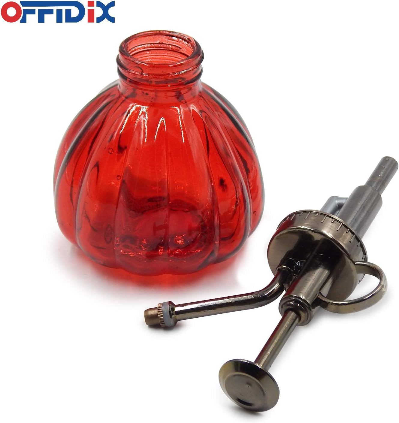 OFFIDIX Plant Glass Spray Bottle,Flower Mister Indoor Plant Watering Can Pot 6.3" Tall Vintage Pumpkin Style with Bronze Plastic Top Pump One Hand Small Watering Cans for House Plants(Red)-VerdiqueGarden