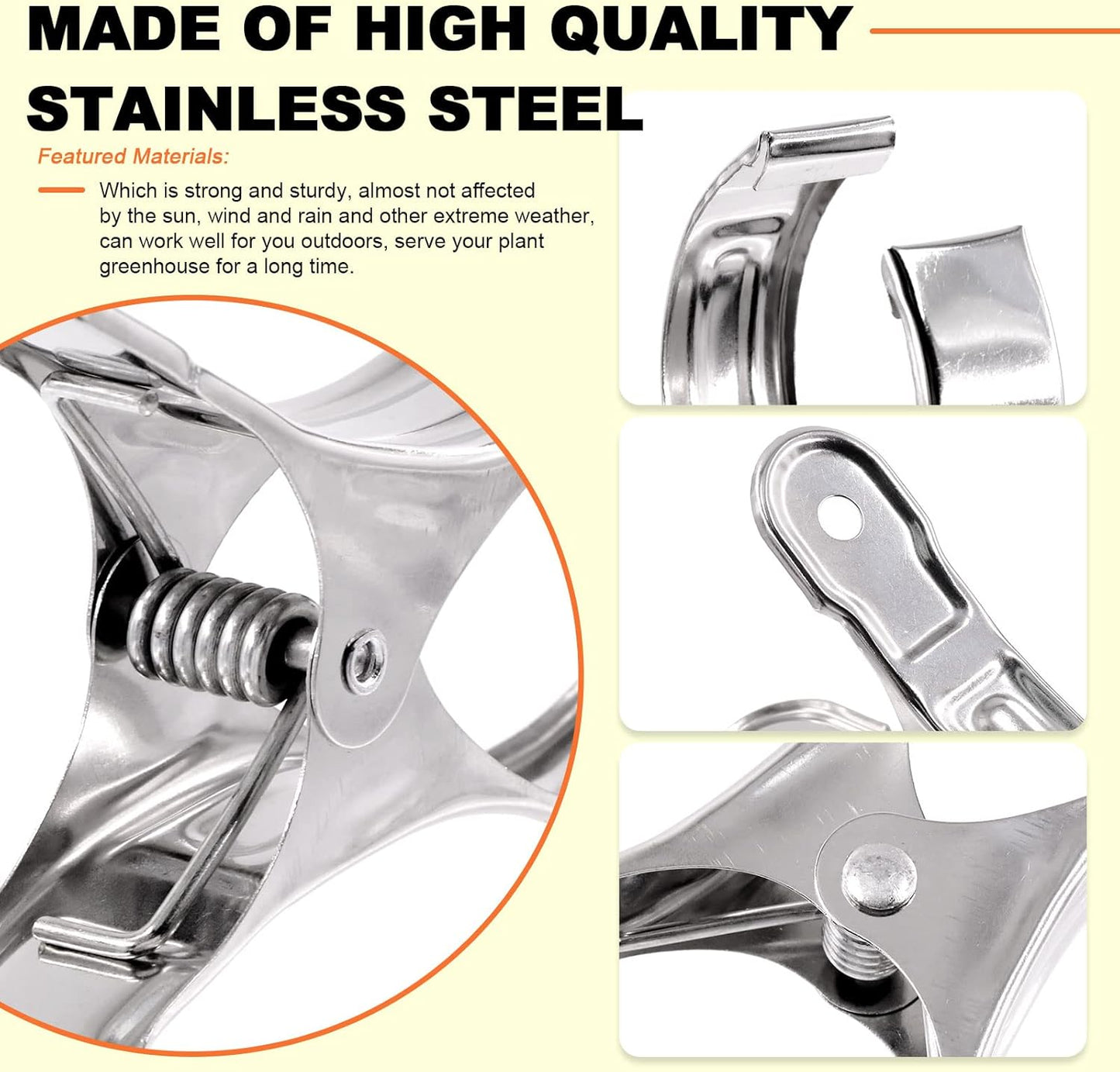 Tanstic 20Pcs 5.1 Inch Stainless Steel Greenhouse Clamps Garden Clips Greenhouse Clips Heavy Duty Garden Clips with Strong Grip and Large Open Mouth for Netting Holding-VerdiqueGarden