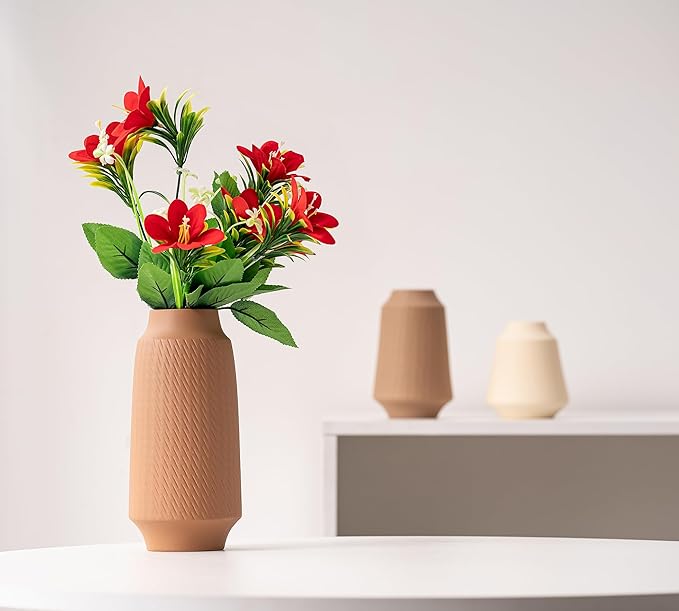 Ceramic Vase Set of 3, Modern Multicolor Pattern Flower Vases for Home Decor, Office, Centerpieces, Boho Farmhouse Style (Khaki/Brown/Beige)-VerdiqueGarden