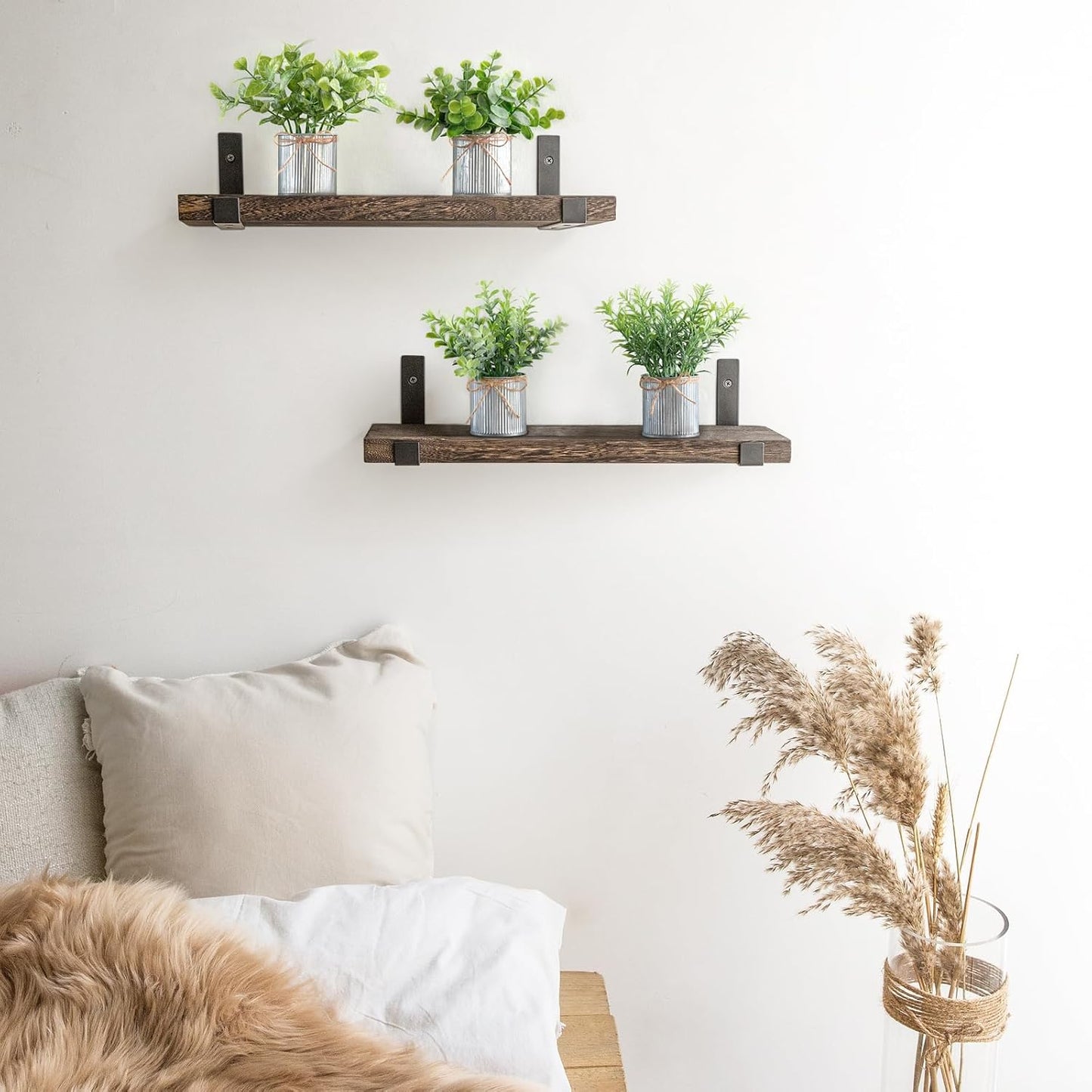 Mkono 4 Packs Small Fake Plants in Farmhouse Galvanized Pots Table Centerpiece Mini Potted Artificial Plants Faux Eucalyptus for Shelf Office Rustic Home Decor-VerdiqueGarden