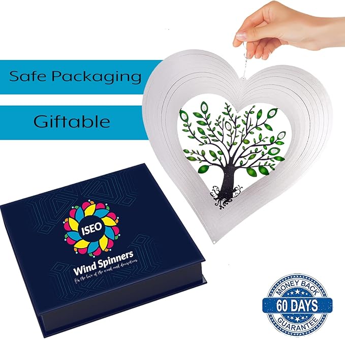 Heart Wind Spinners with Crystals for Yard and Garden, Metal Ornaments for Garden Décor, Outdoor Wind Spinner, Heart Décor Gifts, Outdoor Garden Decoration, 15 inch Heart Wall Décor by ISEO-VerdiqueGarden