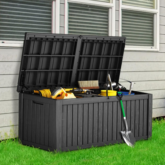 180 Gallon Waterproof Deck Box, Lockable Resin Storage Box for Patio Furniture Cushions Garden Tools and Outdoor Delivery Storage, Black-VerdiqueGarden