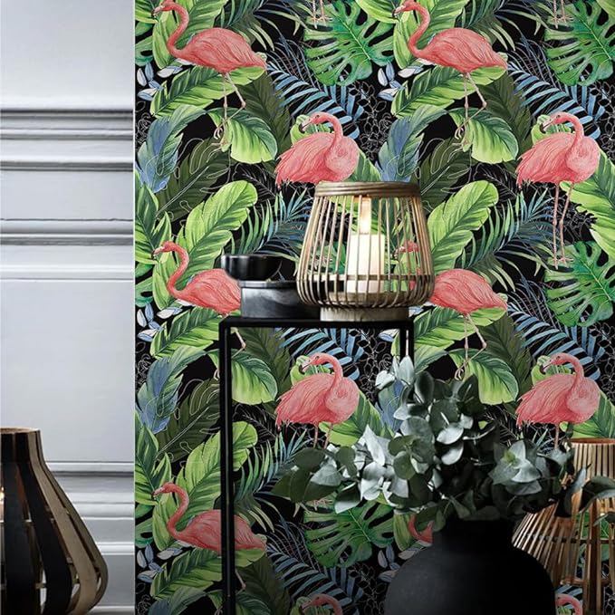 Hawaii Tropical Flamingo Palm Tree Peel and Stick Wallpaper Self Adhesive Removable Easy Peel Off Stick on Wall Paper for Bedroom Cabinet Renter-VerdiqueGarden