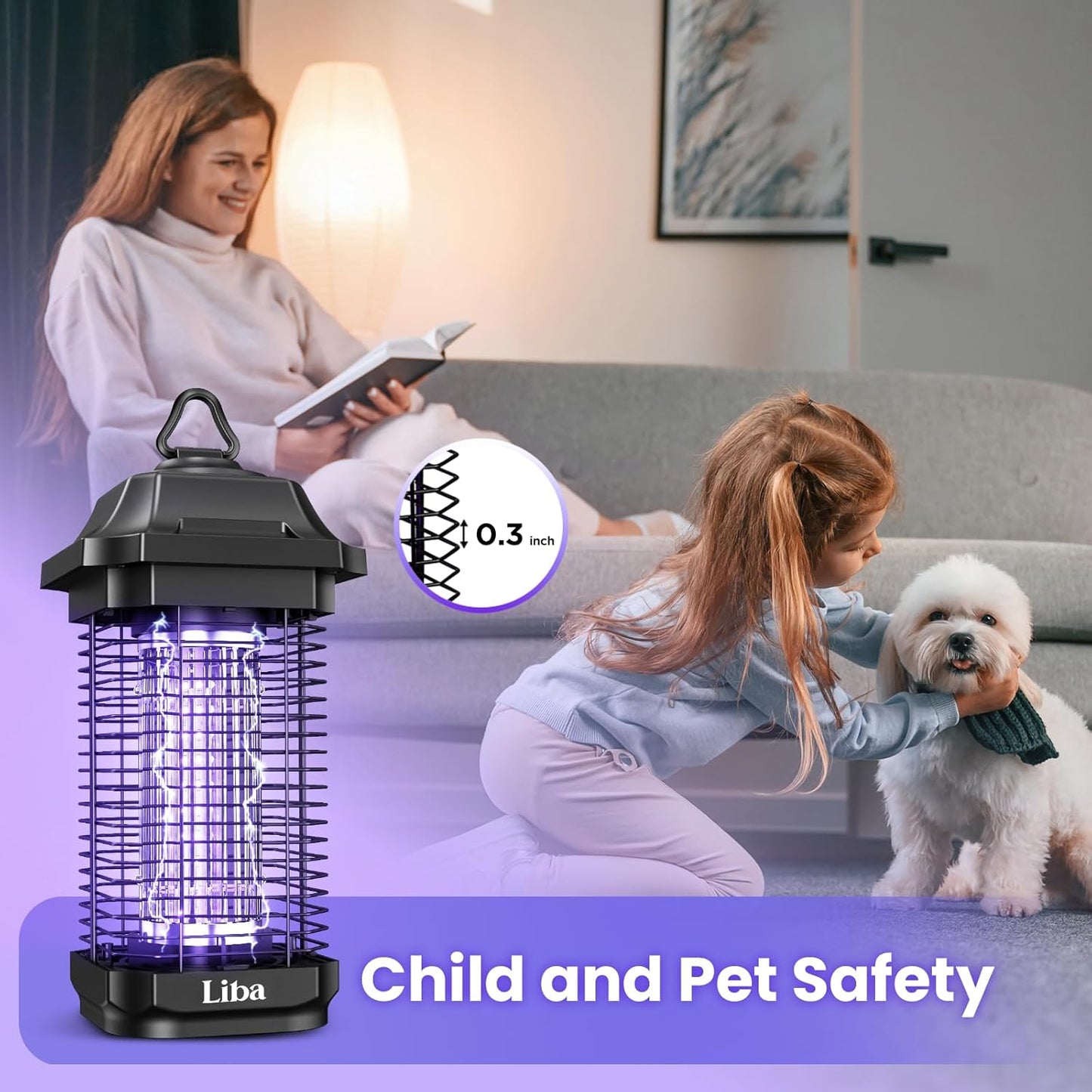 LiBa LED Bug Zapper Outdoor Indoor, Electric Mosquito Zapper Fly Trap Lamp, 10 Years Lifespan, 6.5ft Power Cord, Insect Killer Light for Home Yard Garden Patio Farm, High Voltage, IPX4 Rainproof-VerdiqueGarden