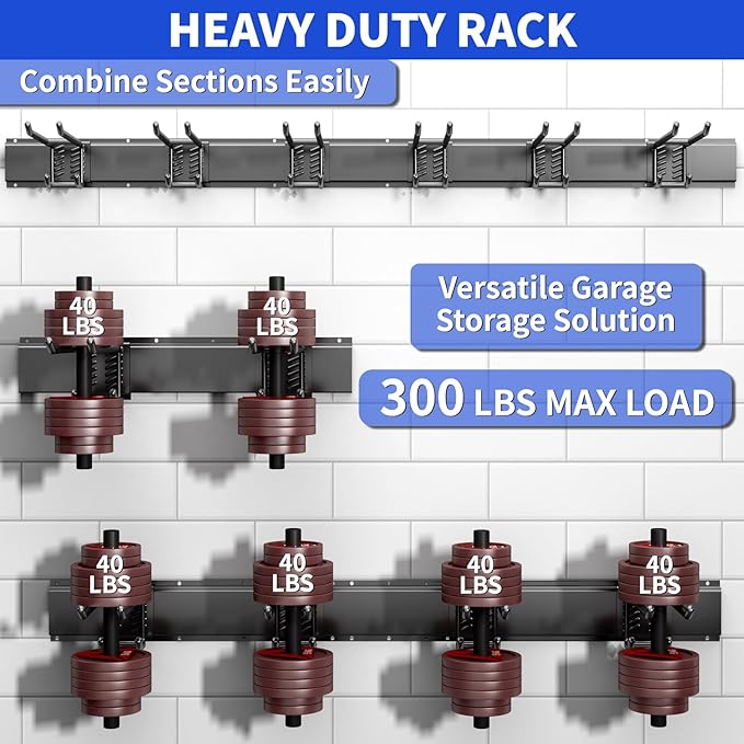 Garage Organization Tool Organizer Wall Mount, 48inch Heavy Duty Garden Tool organizer Storage System, Easy Install With 6 Adjustable Bilayer Hooks, For Garage, Basement, Shed, Workshop(Black)-VerdiqueGarden