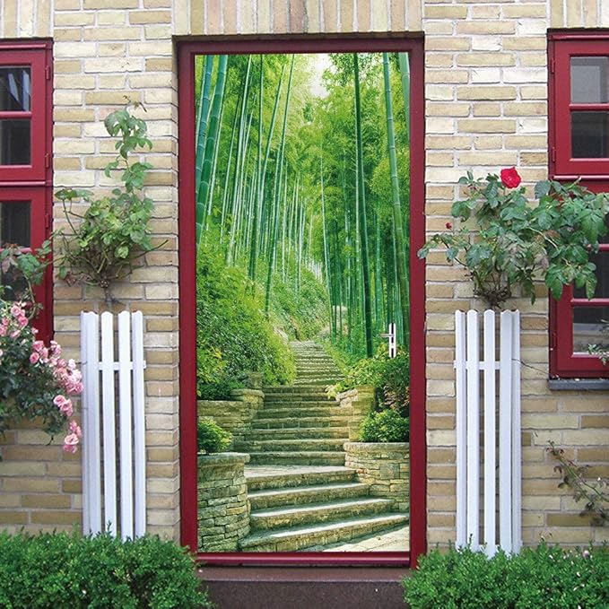 3D Door Stickers Murals - Bamboo - Peel & Stick Wallpaper - Self-Adhesive Decals - Removable PVC Waterproof Door Poster - Bedroom & Living Room - 37.4" x 82.7"-VerdiqueGarden