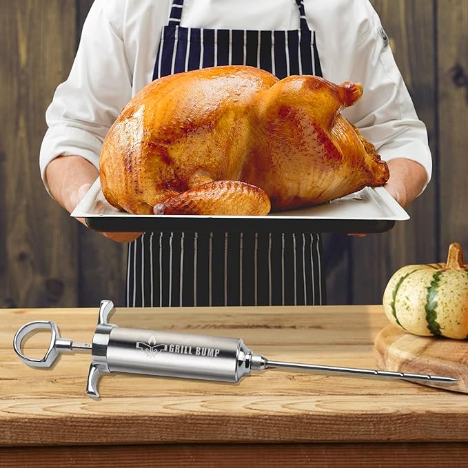 Meat Injector Syringe Kit with 3 Professional Marinade Injector Needles for BBQ Grill Smoker, Turkey and Brisket; 2-oz Large Capacity, Including Paper User Manual, Recipe E-Book (PDF)-VerdiqueGarden