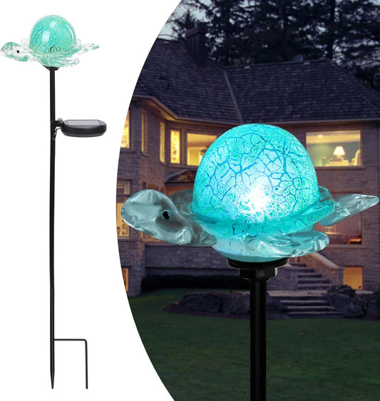 Afirst Decorative Solar Lights Outdoor Solar Turtle Stake Lights Hand Blown Glass Decorative Garden Pathway Light Outdoor Waterproof Glass Stakes Green-VerdiqueGarden