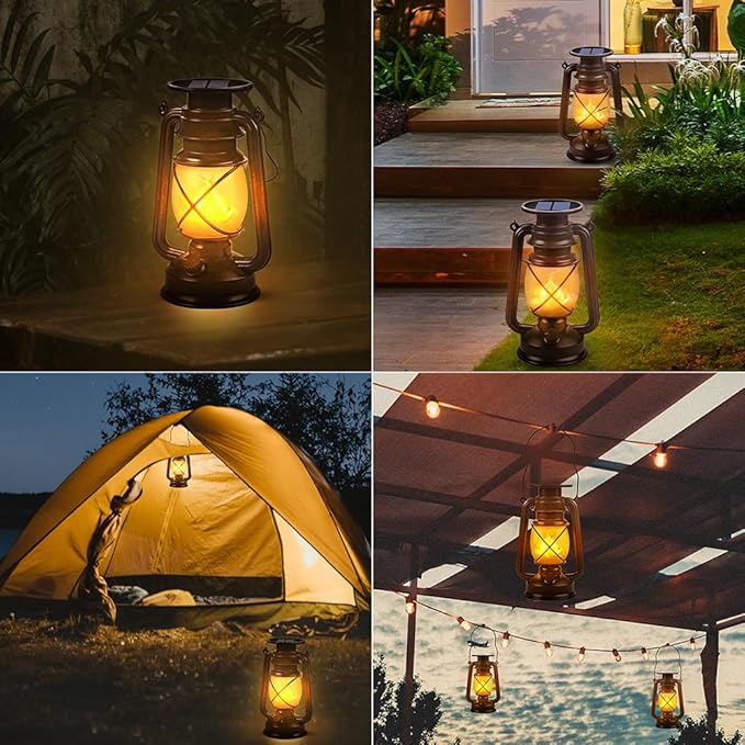 Solar Lantern Outdoor Hanging Solar Lights Dancing Flame Led Waterproof Camping Lamps, Landscape Decor for Table Patio Garden Yard Pathway Porch 2 Pack-VerdiqueGarden