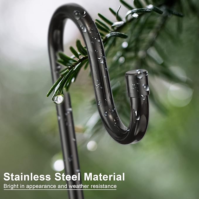 Bird Feeder Pole, 62 Inch & 5/8 Inch Diameter Stainless Steel Heavy Duty Shepherds Hooks for Outdoor to Hang Outdoor Lights with 5 Prongs Base, Rustproof for Garden Decor or Wedding Decors(Black)-VerdiqueGarden