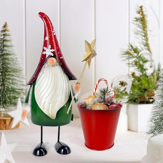 HONGLAND Outdoor Decorations Metal Gnome Yard Art Garden Gnomes Statue 13 Inch Santa Figurine, Succulent Flower Pot, Fun Metal Planter-VerdiqueGarden