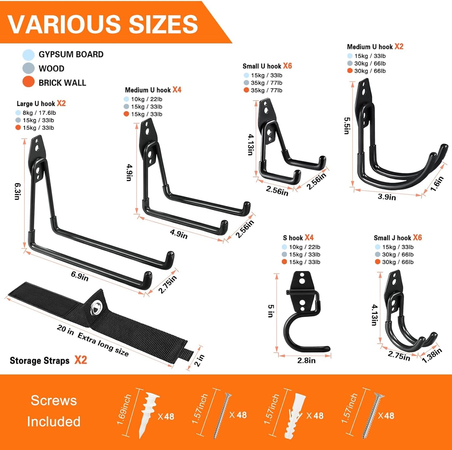 26 Pack Garage Hooks Heavy Duty Utility Steel with Anti-Slip Coating Wall Mount Storage Organizer for Hanging Power and Garden Tools, Ladders, Hose, Bikes, Ropes, Bulk Items, and More-VerdiqueGarden