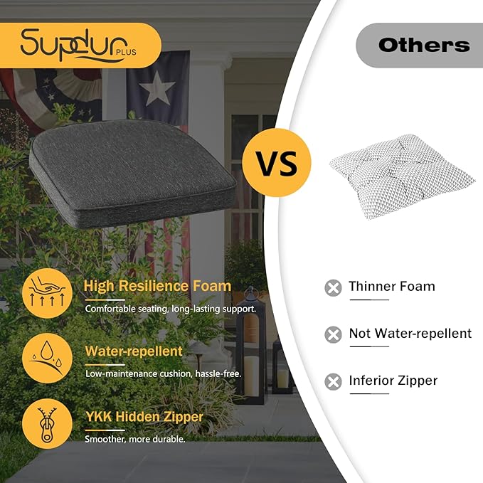 Outdoor Round Corner Seat Cushion, 17"x16"x2", Set of 4, Non Slip Seat Cushion Pads with Removable Cover for Patio Furniture, Garden Yard Lawn, Charcoal Gray-VerdiqueGarden