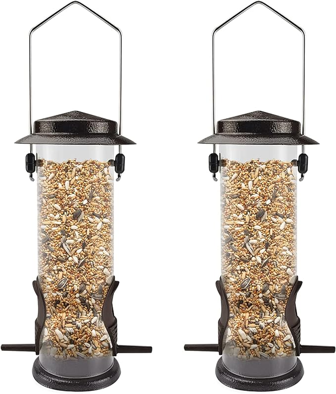 MIXXIDEA Wild Bird Feeders for Outdoors Hanging 2 Pack Stainless Steel Tube Bird Feeder, Water Resistant Finch Bird Feeder for Garden Backyard Decoration Attractive Metal Thistle Feeder (Coffee)-VerdiqueGarden