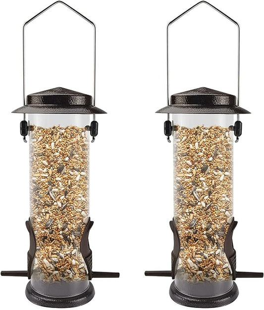 MIXXIDEA Wild Bird Feeders for Outdoors Hanging 2 Pack Stainless Steel Tube Bird Feeder, Water Resistant Finch Bird Feeder for Garden Backyard Decoration Attractive Metal Thistle Feeder (Coffee)-VerdiqueGarden