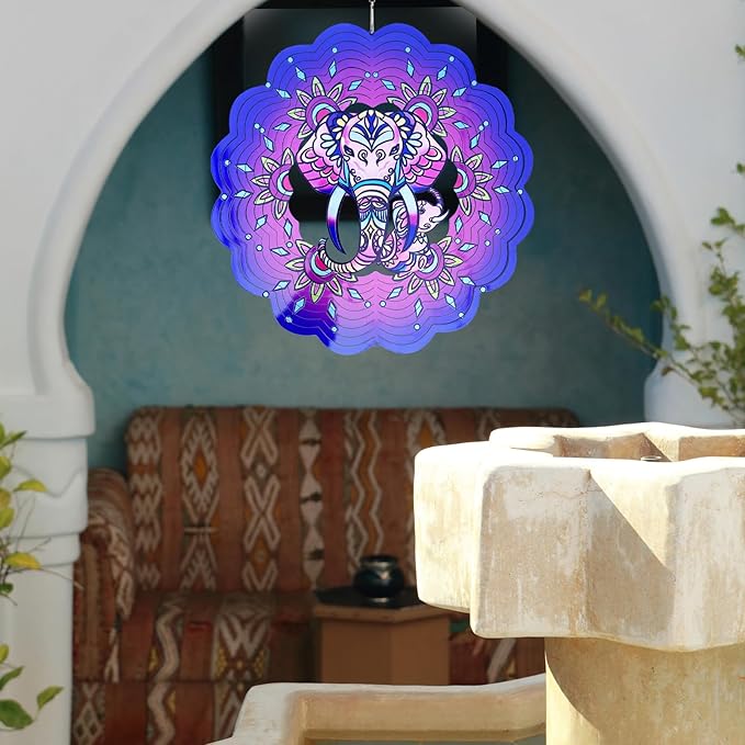 Elephant Wind Spinners 3D Hanging Wind Spinner Elephant Ornament Gifts for Women Mom Grandma,12inch Metal Wind Kinetic Sculpture for Outdoor&Indoor Decor, Yard Art, Garden Decoration-VerdiqueGarden