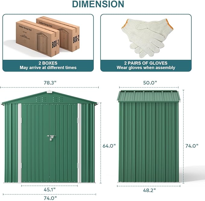 Gizoon Outdoor Storage Shed 6 x 4 FT, Galvanized Metal Garden Shed with Double Lockable Doors, Outdoor Storage Clearance for Backyard Patio Lawn-Green-VerdiqueGarden