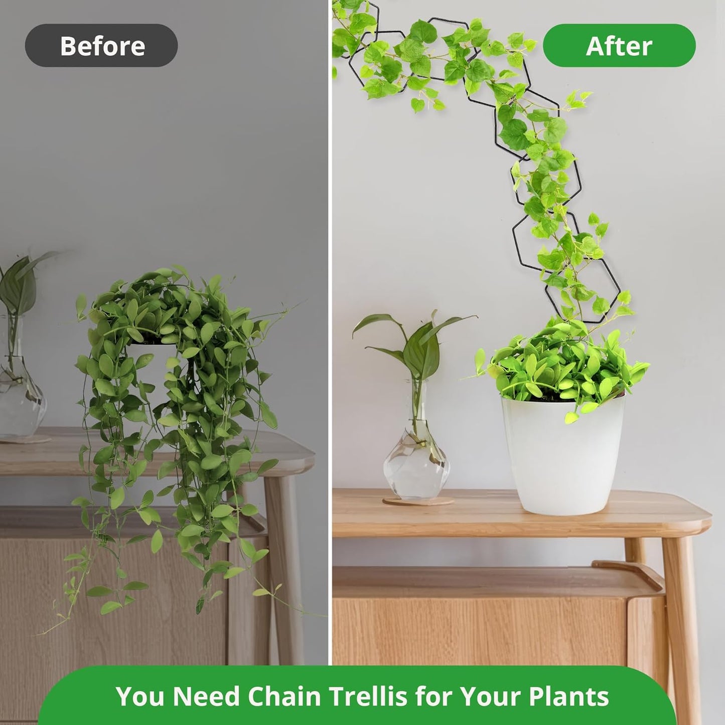 24 Pcs Chain Trellis for Climbing Plants, 120 Inch Long Metal Plant Trellis Indoor Outdoor, Garden Wall Vine Support Trellis, Plant Accessories for Ivy, Peonies, Hexagonal Design Black-VerdiqueGarden