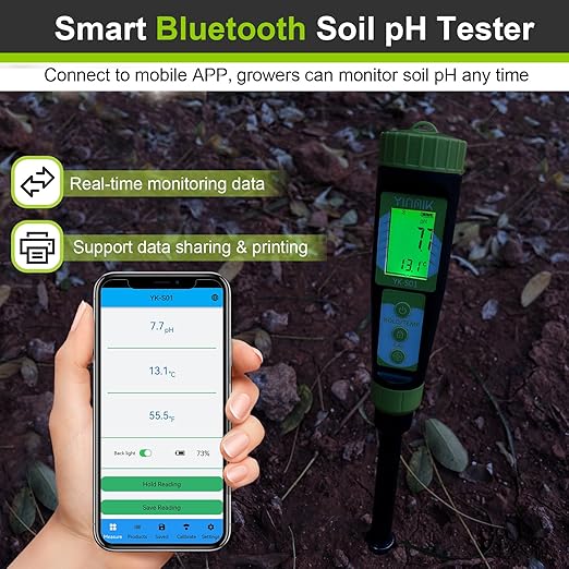 Digital Soil pH Moisture Tester,Plant Moisture pH Meter for Soil and Water,Great Soil Test Kit for Gardener,Digital 4 in 1 Soil Temp Moisture pH EC Tester for Lawn,Indoor&Outdoor Plant,Potting,Farm-VerdiqueGarden