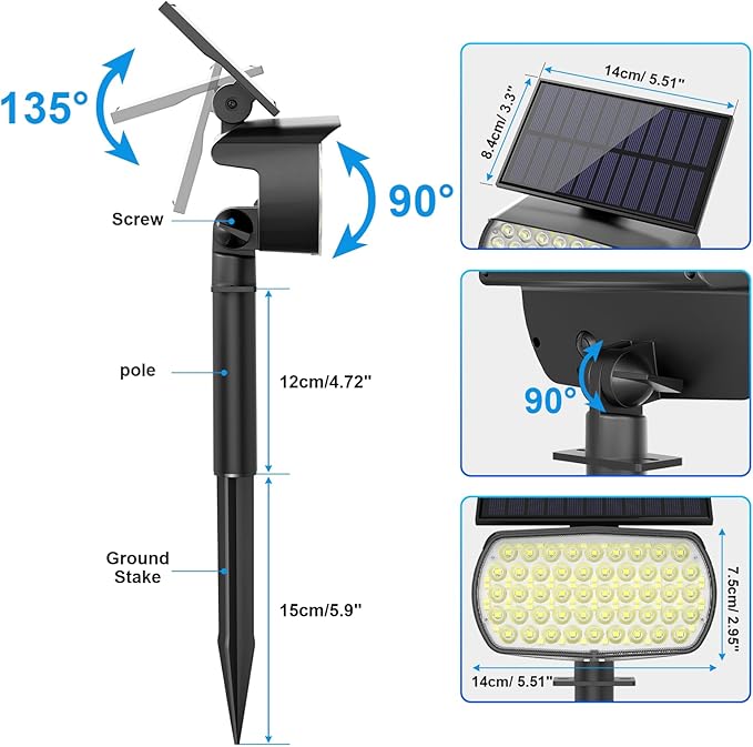 108 LED Solar Spot Lights Outdoor, Solar Lights Outdoor IP65 Waterproof, 3 Modes Solar Landscape Spotlights, Large Solar Panel Solar Powered Lights for Garden Yard Pathway(Cool White/4 Pack)-VerdiqueGarden