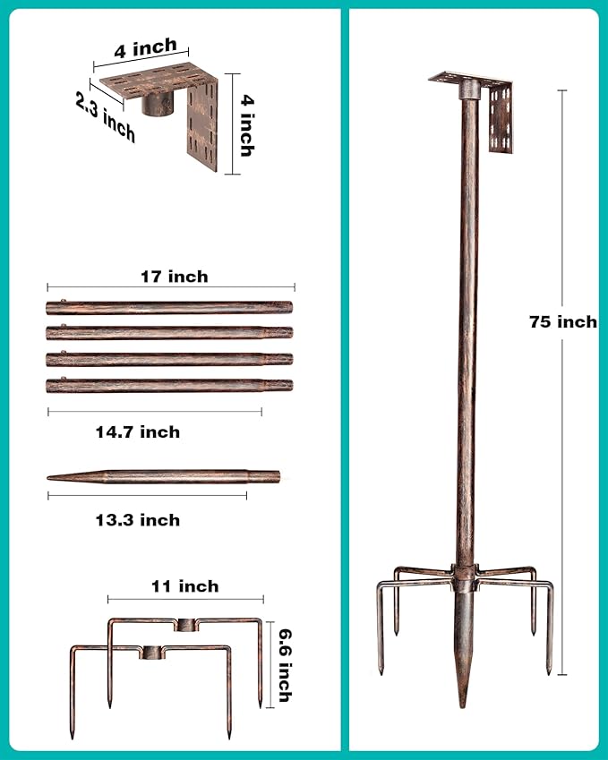 Bird Feeder Pole – 75 Inch Height Bird House Pole with 1-Inch Dia Heavy Duty for Birdfeeders, Feeding Stand with Mount Kit for Outdoor, Slip-Fit Connection, Copper Brushed-VerdiqueGarden