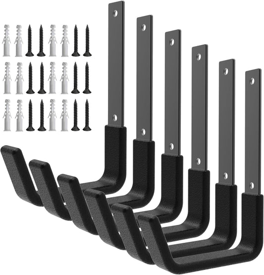 Heavy Duty Utility Hooks for Wall Mount, Garage Wall Hooks, Multi-Use Hose, Bike, Ladder, Chainsaw & Leaf Blower Hanger - 6 Medium (6 M)-VerdiqueGarden