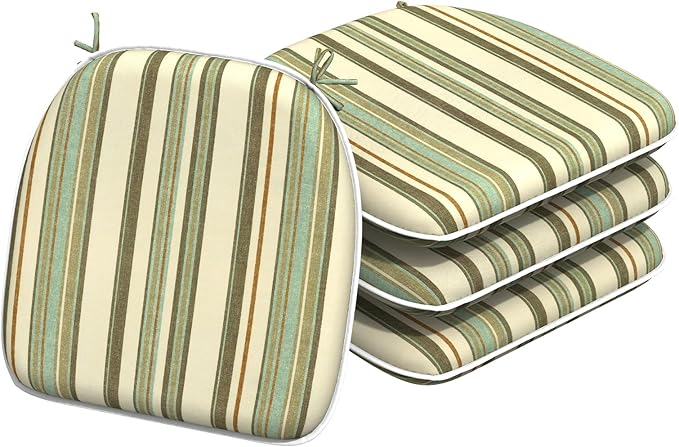 Indoor/Outdoor Chair Cushions 16x17 Inch, Patio Chair Cushions with Ties, All Weather Seat Cushions for Patio Furniture Home Garden Chair Use, Set of 4,Stripe Onyx-VerdiqueGarden