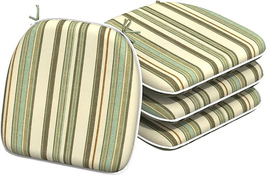 Indoor/Outdoor Chair Cushions 16x17 Inch, Patio Chair Cushions with Ties, All Weather Seat Cushions for Patio Furniture Home Garden Chair Use, Set of 4,Stripe Onyx-VerdiqueGarden