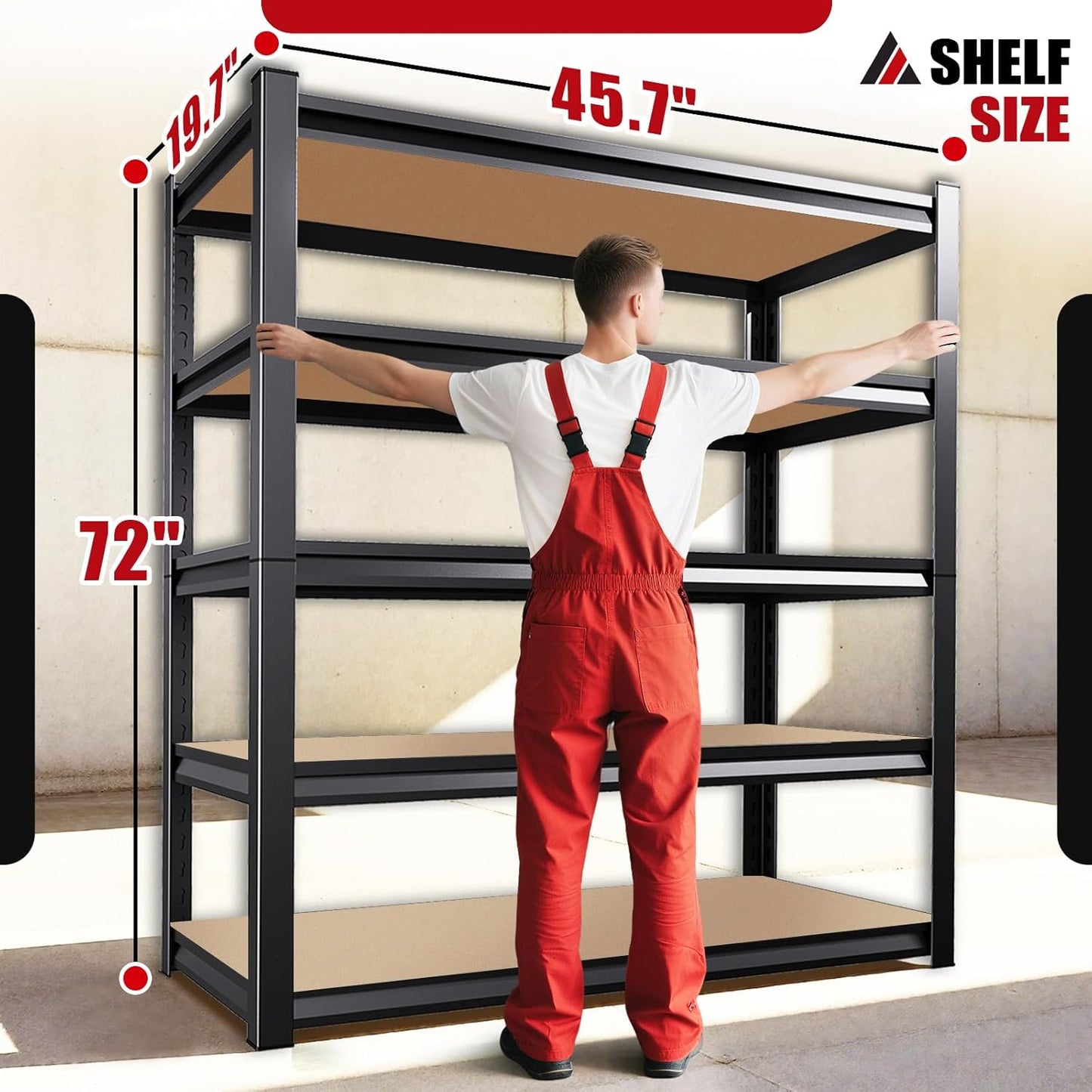 72''H*46''W Garage Shelving, 2500LBS Heavy Duty Shelvings, Adjustable Garag Storage Shelves, 5 Tier Metal Shelving Unit Wood Storage System Utility Storage Rack for Industrial, Warehouse, Basement-VerdiqueGarden