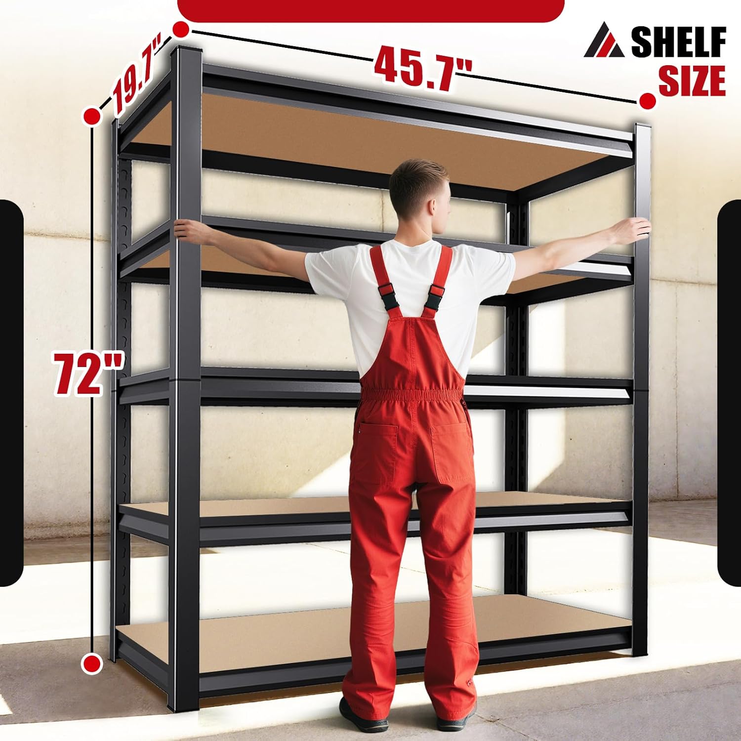 72''H*46''W Garage Shelving, 2500LBS Heavy Duty Shelvings, Adjustable Garag Storage Shelves, 5 Tier Metal Shelving Unit Wood Storage System Utility Storage Rack for Industrial, Warehouse, Basement-VerdiqueGarden