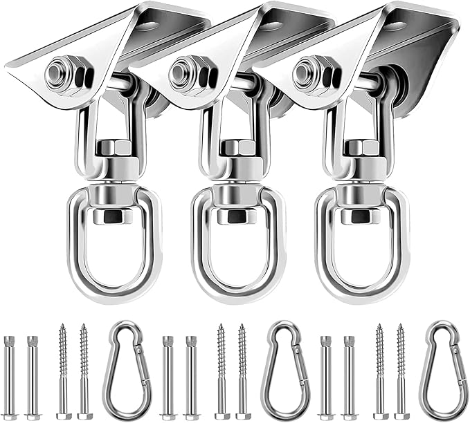 Heavy Duty Swing Hangers for Wooden Sets 1200 LB Capacity Hammock Hanger 360 Swivel Stainless Steel Swing Hardware Accessories for Porch Playground Yoga Heavy Bag Sliver | Pack of 3-VerdiqueGarden