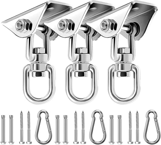 Heavy Duty Swing Hangers for Wooden Sets 1200 LB Capacity Hammock Hanger 360 Swivel Stainless Steel Swing Hardware Accessories for Porch Playground Yoga Heavy Bag Sliver | Pack of 3-VerdiqueGarden