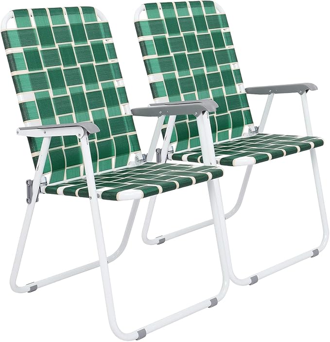 VINGLI Patio Lawn Webbed Folding Chairs Set of 2, Outdoor Beach Chair Portable Dining Chair for Outdoor Yard, Garden (Dark Green, Classic)-VerdiqueGarden