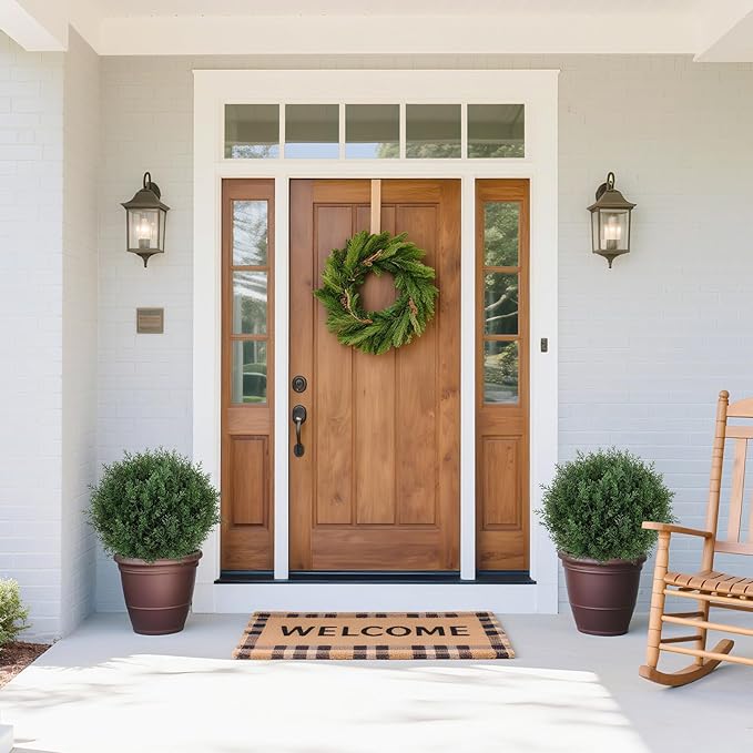 Artificial Cedar Topiary Ball Trees with Ground Spike Set of 2, 24.6 inch UV-Resistant Faux Shrubs for Indoor/Outdoor Decor – Fake Cypress Perfect for Garden, Porch, and Patio-VerdiqueGarden