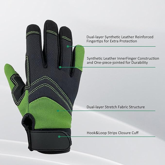 Synthetic Leather Spandex Mechanic Thorn Proof & Puncture Resistant Working Gloves with Touchscreen Support - Safety Work and Gardening Gloves for Men and Women-VerdiqueGarden