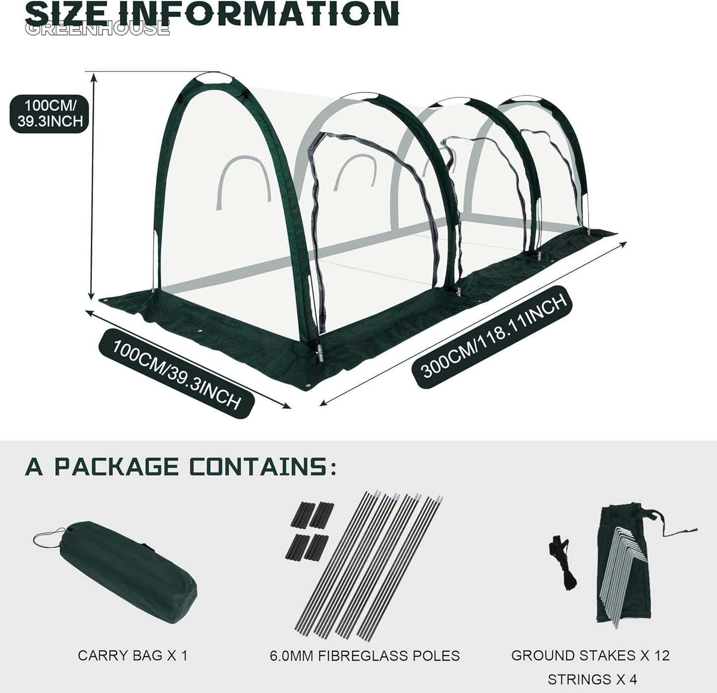 Portable Tunnel Greenhouse for Outdoors - Transparent Mini Greenhouses Ideal for Backyards and Outdoor Vegetable Cultivation (3M)-VerdiqueGarden