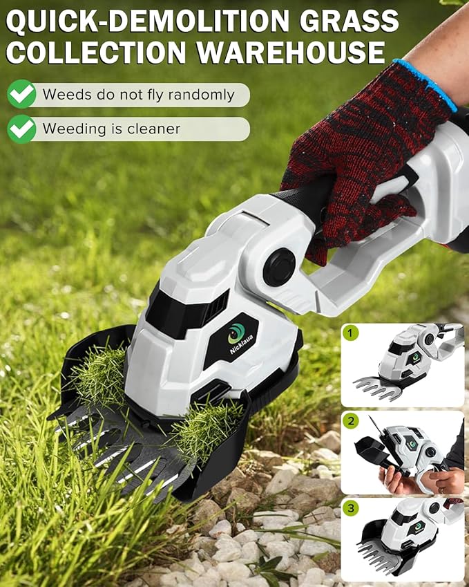 Cordless Hedge Trimmer,2 in 1 Cordless Grass Shear & Hedge Shear/Shrubbery Trimmer with Dual-Action Blade Cutting Capacity,Hedge Shear with 2 PCS Rechargeable Battery and Charger for Garden,Lawn-VerdiqueGarden