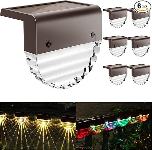 Solar Lights Outdoor, Solar Deck Lights, 6 Pack Solar Fence Step Lights Outdoor Waterproof LED for Outside Patio Stairs Yard Garden Backyard Decor, 10 Lumens,Warm White/Color Changing Lighting-VerdiqueGarden