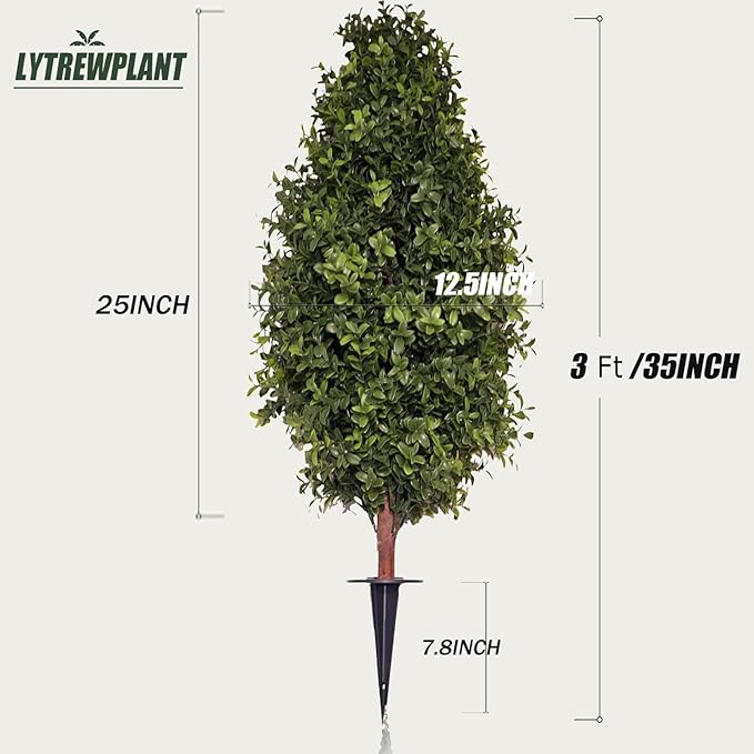 3FT Artificial Boxwood Bush Topiary Tree UV Resistance Rated with Spike. Easy to Push in The Ground.Plant Looks Great in a Planter Anywhere. Indoor/Outdoor Decor 2 Pack-VerdiqueGarden