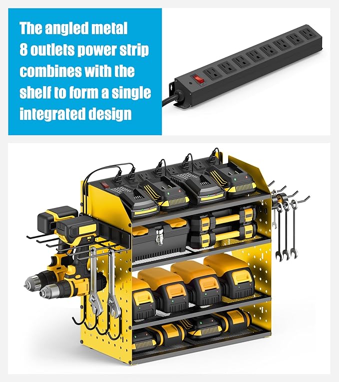 CCCEI Modular Desk Power Tools Organizer with Charging Station, 4 Layer Drills Battery Storage Wall Mount, Garage Shop Organization, Anniversary, Birthday, Gifts for Men, Father, Yellow, 6FT Cord.-VerdiqueGarden
