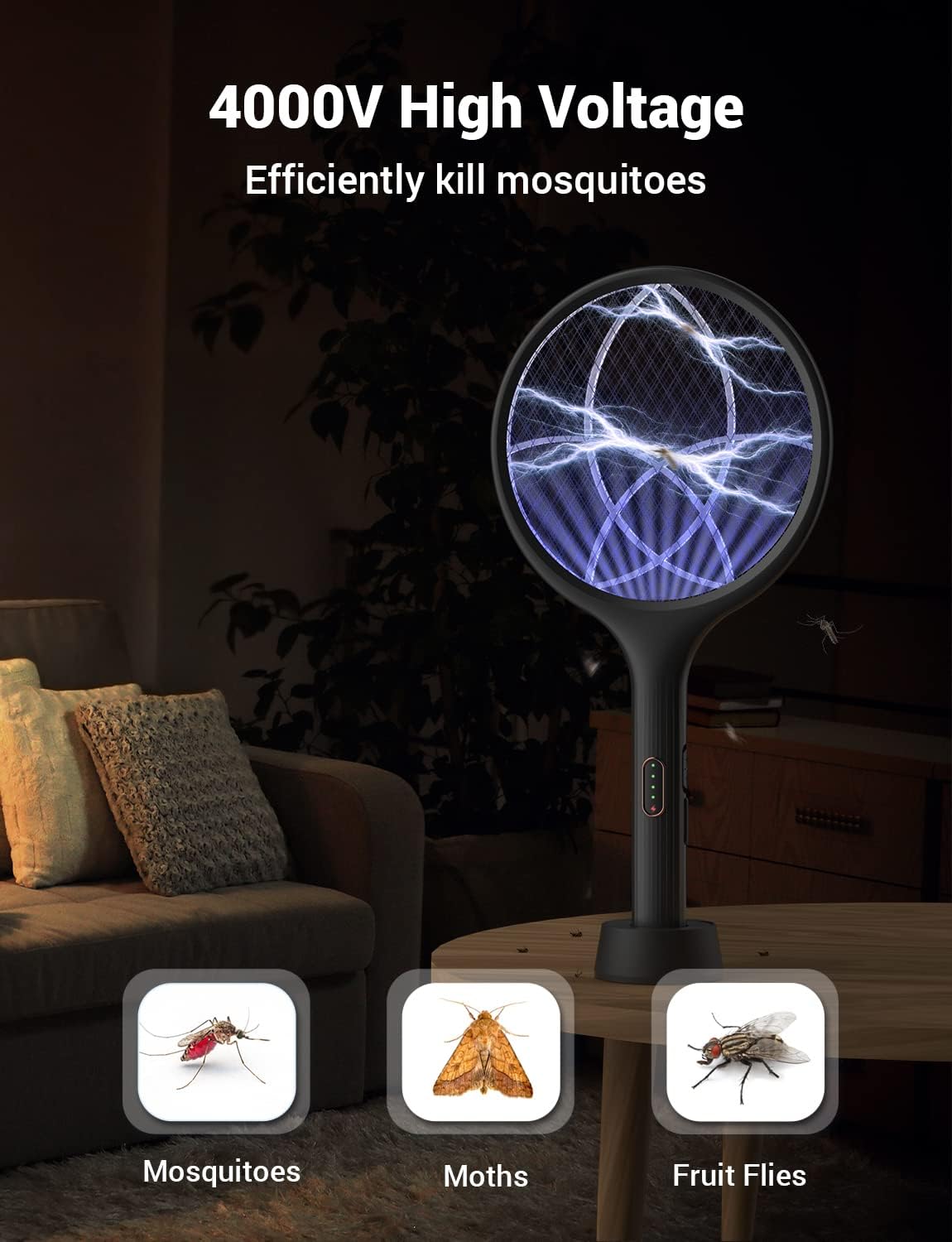 YISSVIC Electric Fly Swatter Bug Zapper Racket Dual Modes Mosquito Killer with Purple Mosquito Light Rechargeable for Indoor Home Office Backyard Patio Camping-VerdiqueGarden