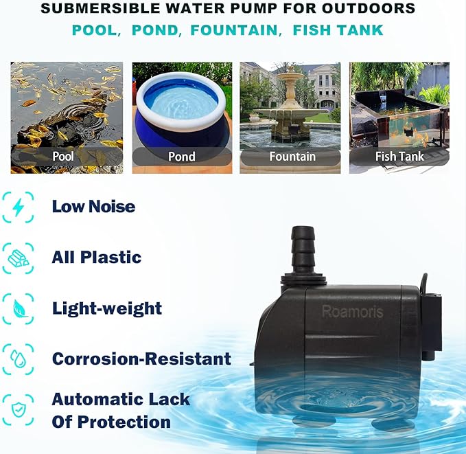 Automatic Fountain Pump With Level Sensor,110V Small Submersible Water Pump For Pond,Aquariums,Fish Tank, Hydroponics,PM06-VerdiqueGarden